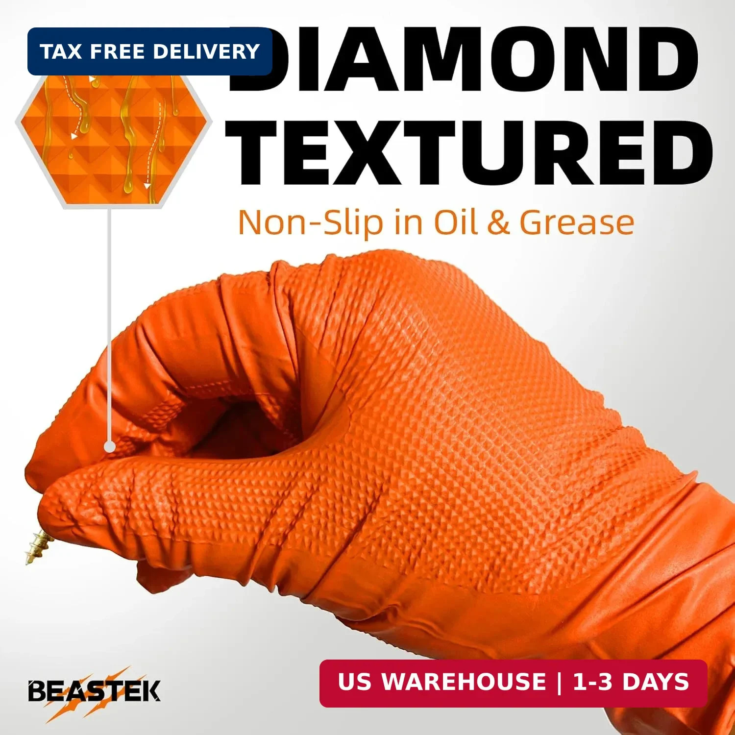 Beastek Nitrile Disposable Gloves, 8Mil Latex & Powder Free Chemical Resistant H