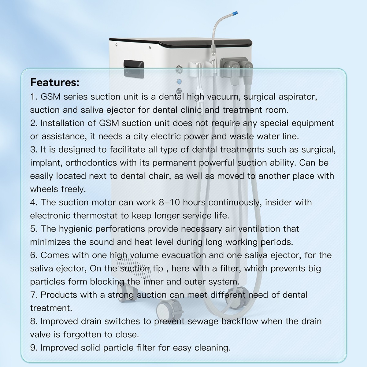 Portable Dental Suction System Mobile Vacuum Pump Machine Unit 350L/min