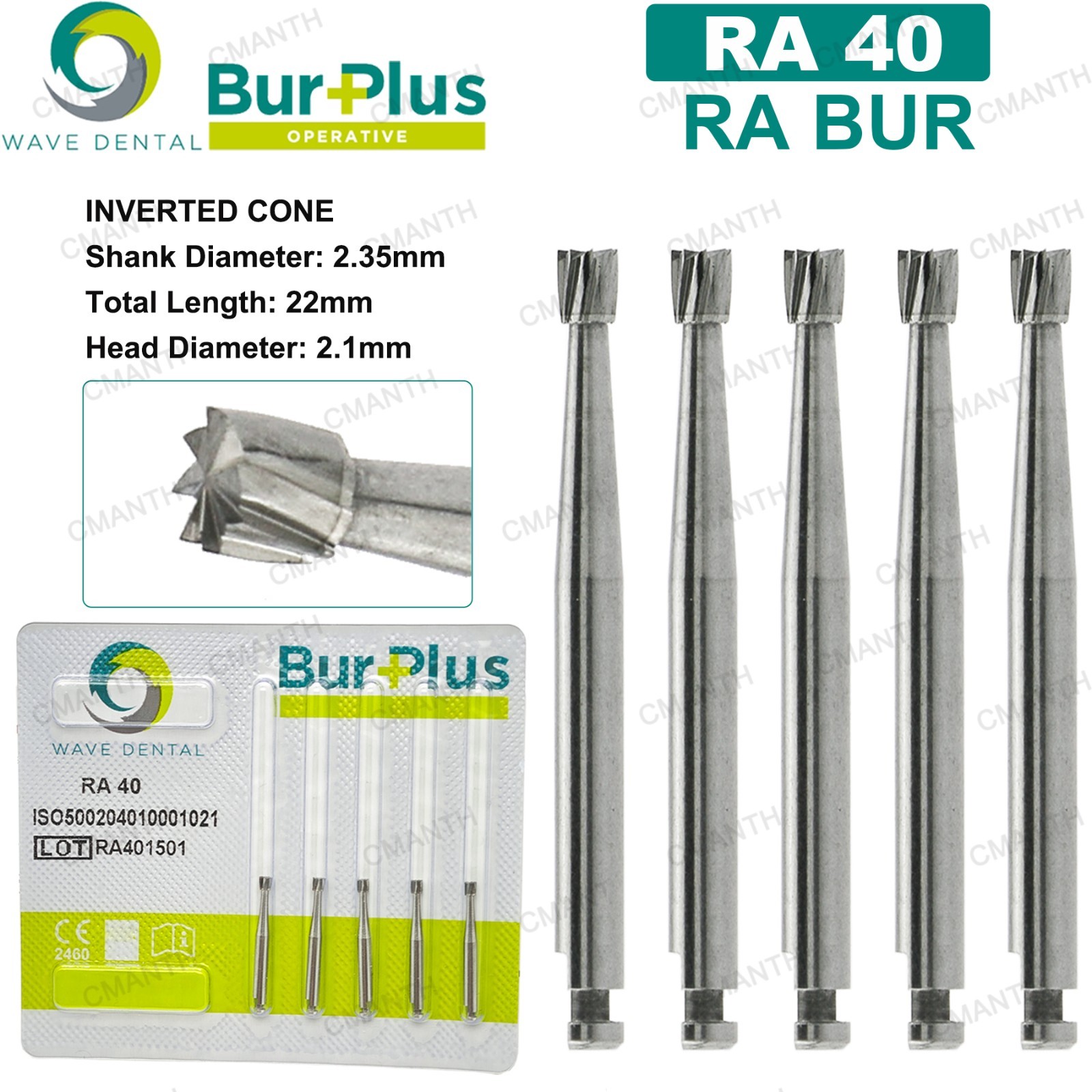 Wave Dental Carbide Burs Implant Bur Latch RA 2.35mm For Slow Speed Contra Angle