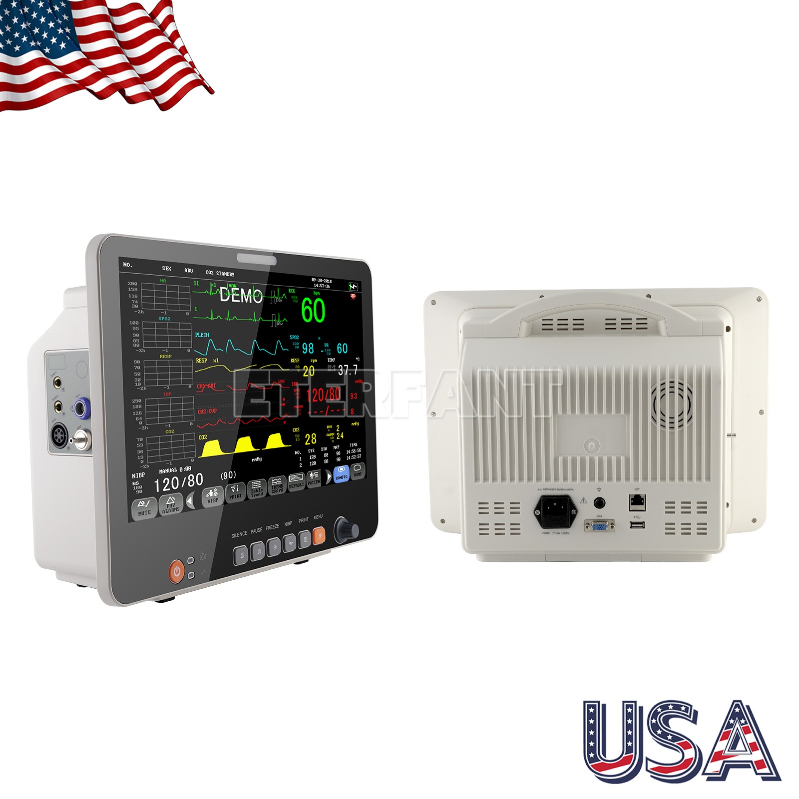 12/8″ Patient Monitor F Hospital CCU ICU Vital Sign TEMP SPO2 PR NIBP/RESP ECG