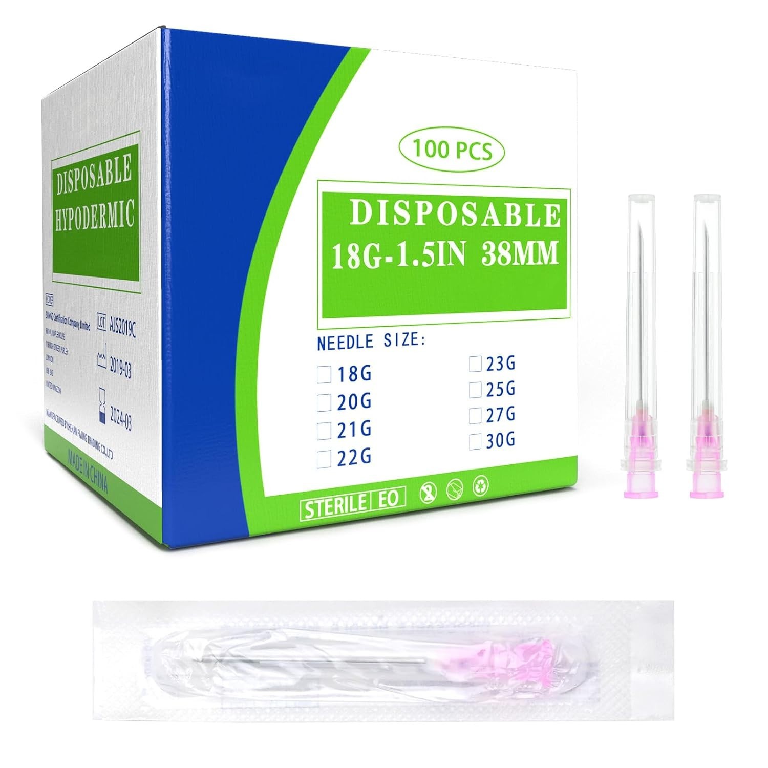 High-Quality 18 Ga 1.5IN Disposable Needles – Individually Wrapped for Hygiene