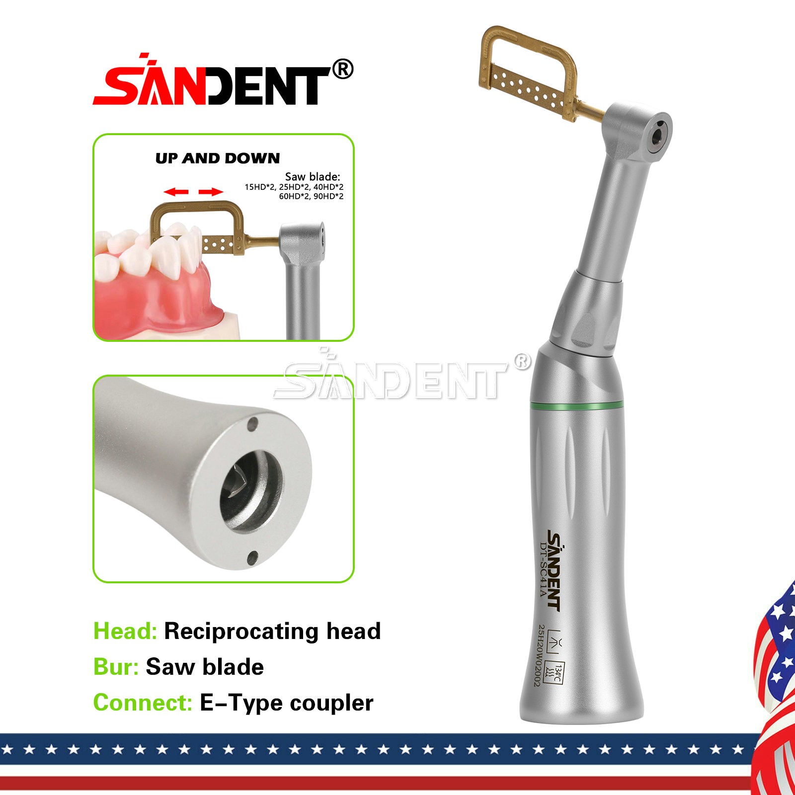1-5Pcs SANDENT 4:1 Reduction IPR Contra Angle Handpiece Interproximal Stripping