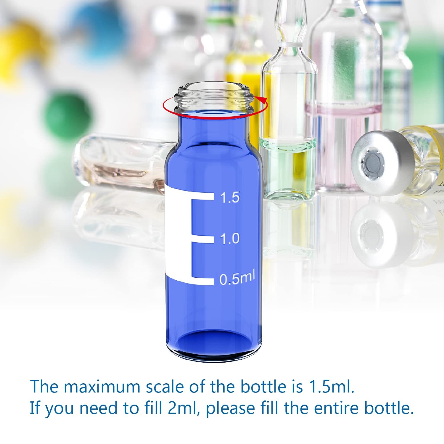 1000Pcs 2ml Autosampler Vial+Pre-Slit Caps 9-425 Glass Bottle Screw Top HPLC GC