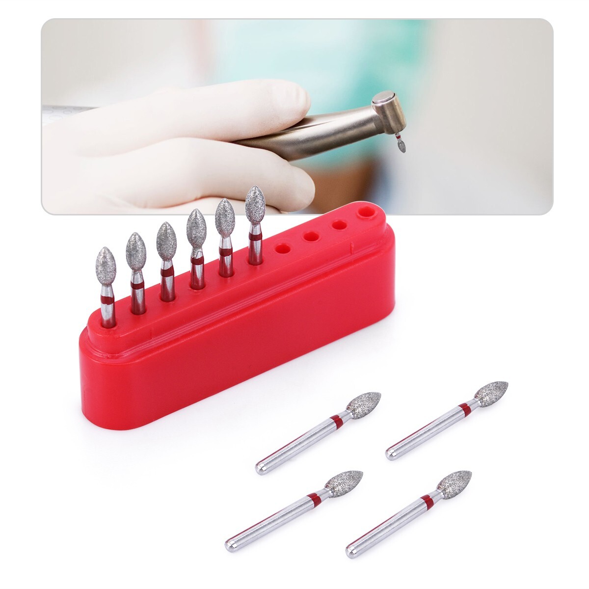 10Pcs Dental Diamond Burs FG Football #368-023F Fine Red DEFEND Friction Grip