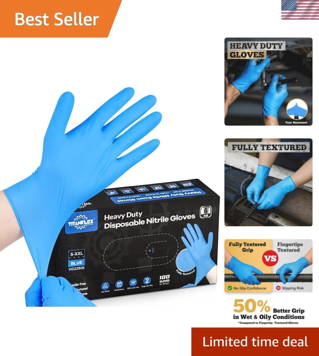 Ambidextrous 6-Mil Blue Nitrile Disposable Gloves XL – Safe for All Environments