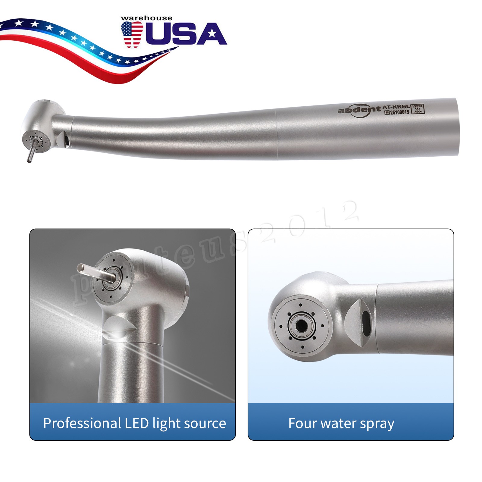 Abdent Dental Fiber Optic LED Handpiece 4 Spray/4 Hole LED Coupling Fit KAVO