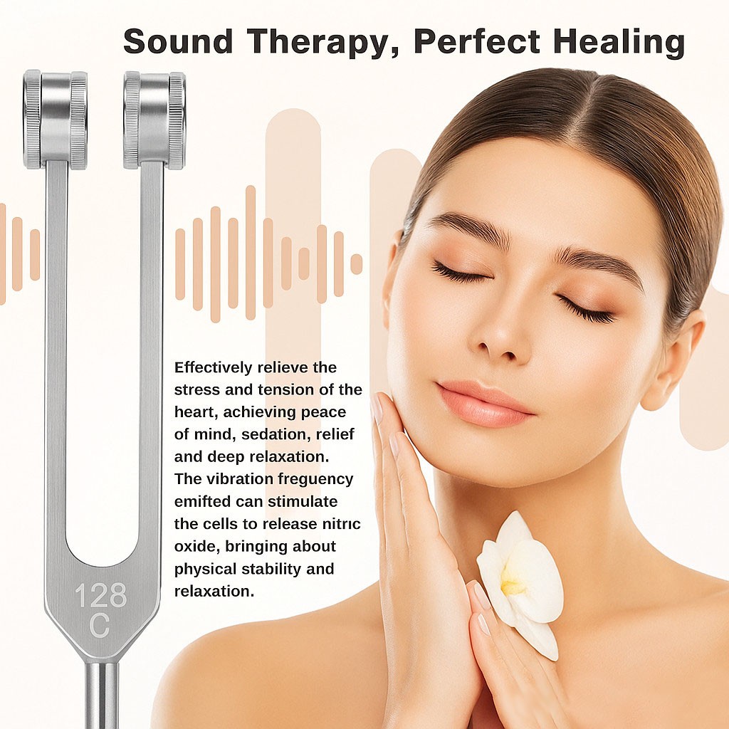 128Hz Healing Tuning Fork with Silicone Hammer Sound Therapy Musical Instrument