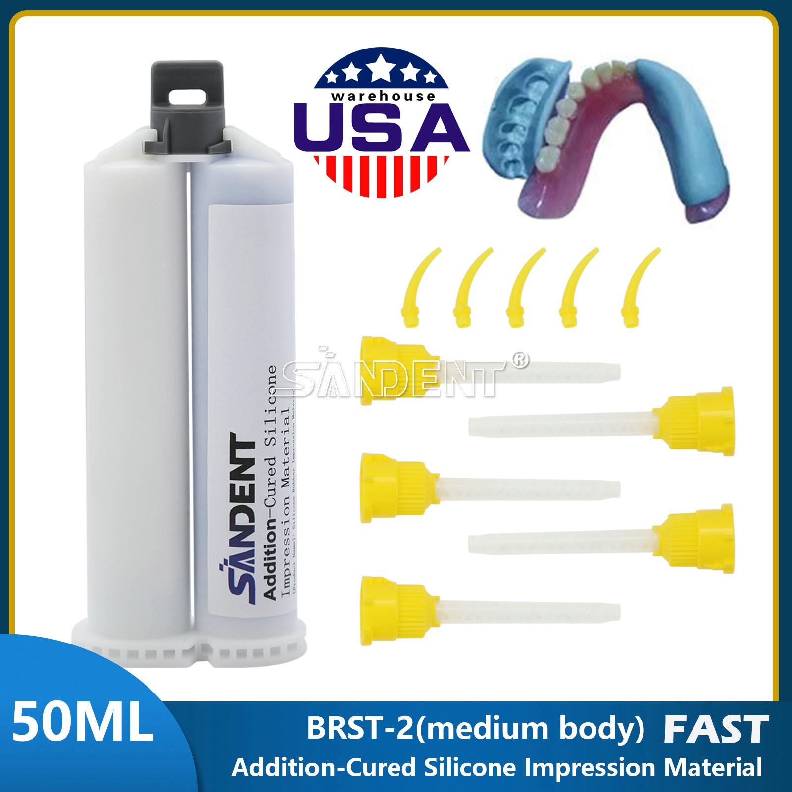 Dental VPS Medium Body Impression Material Fast Set 50ml Cartridge pr