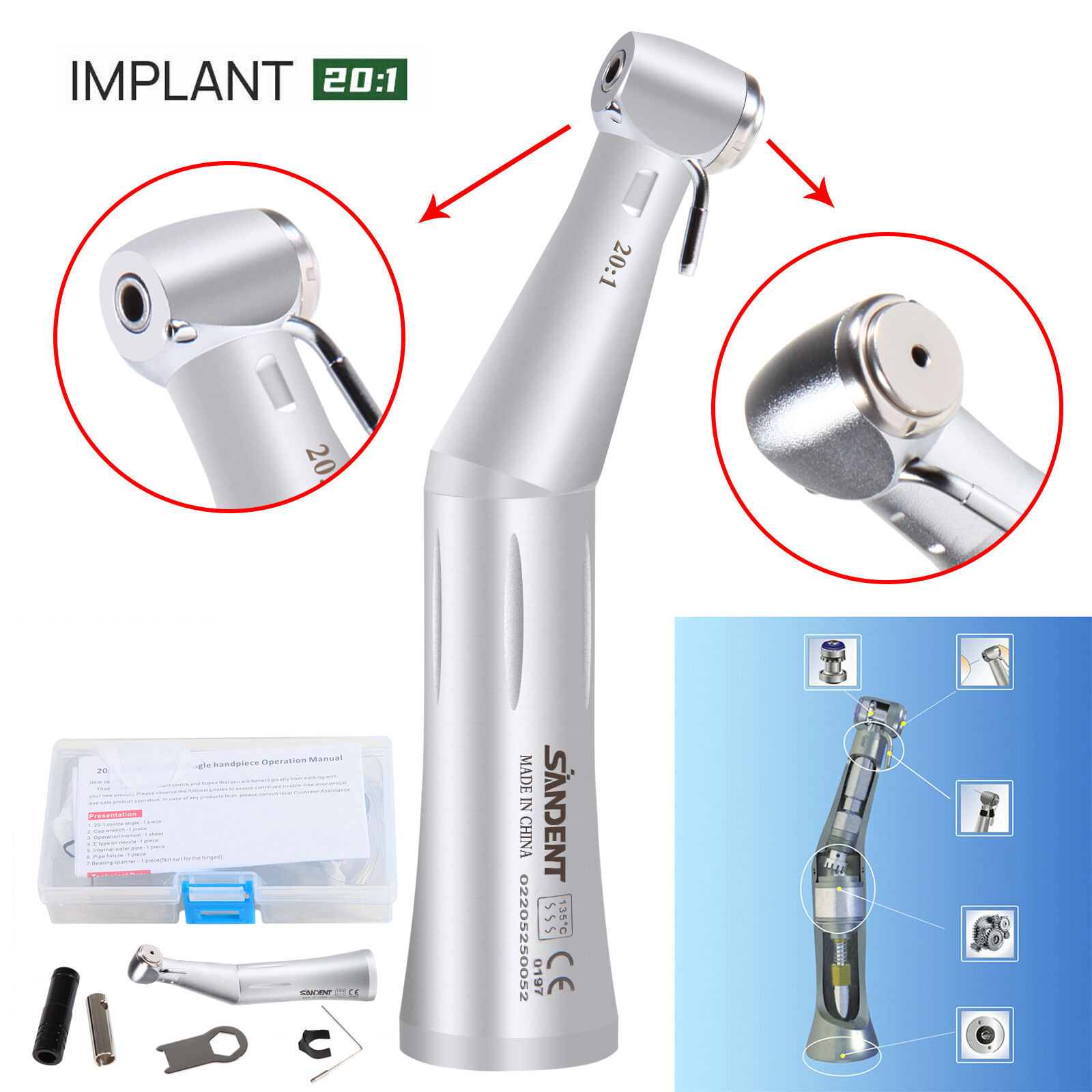 NSK MAX Dental 20:1 Reduction Push Contra Angle Handpiece Fit NSK SG20