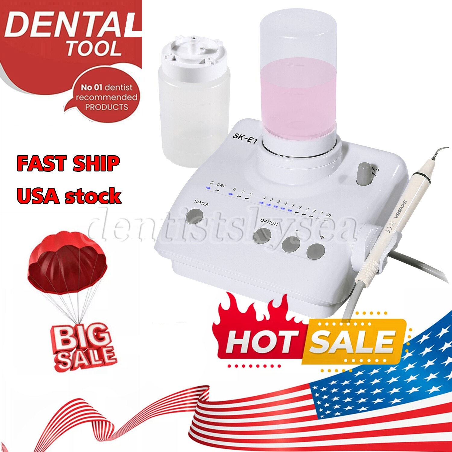 Dental Portable Ultrasonic Piezo Scaler auto water supply fit EMS & Handpiece