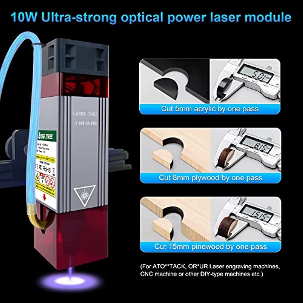 80W 12/24V Laser Module Head Kit for Laser Engraver Cutting DIY ,Air Assist Pump