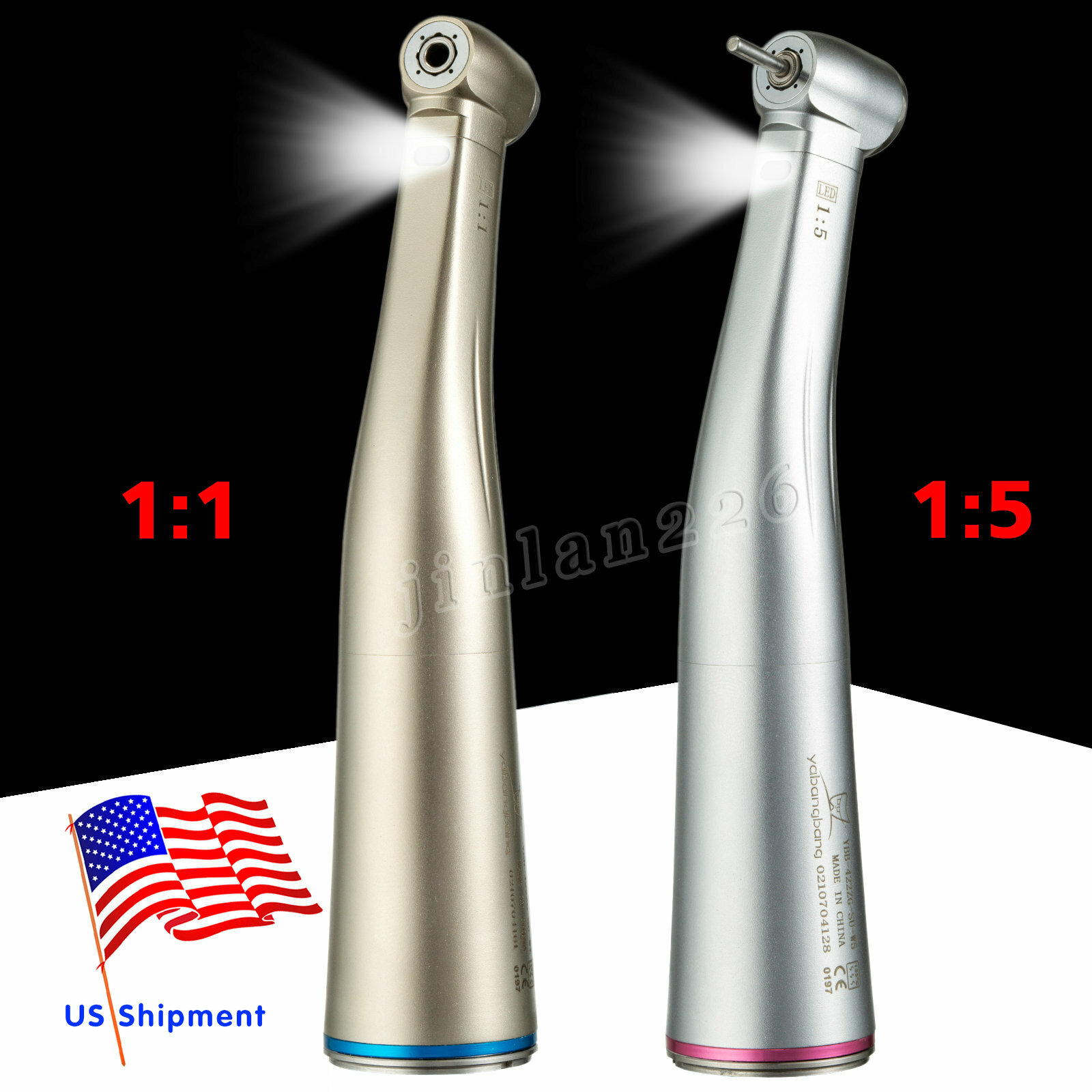 Dental 1:1 1:5 LED Fiber Optic Contra Angle Handpiece Push fit NSK/KaV motor
