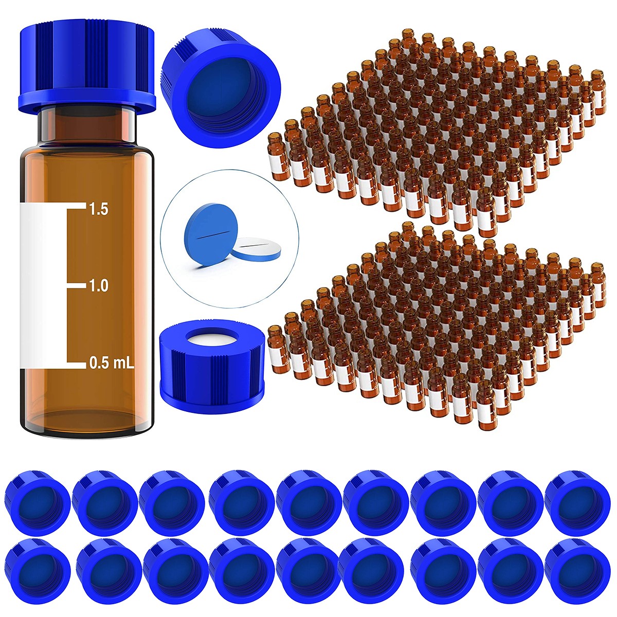 Autosampler 2mL HPLC Sample Vials 9-425 Screw Cap Pre-Slit Septa Blue PTFE