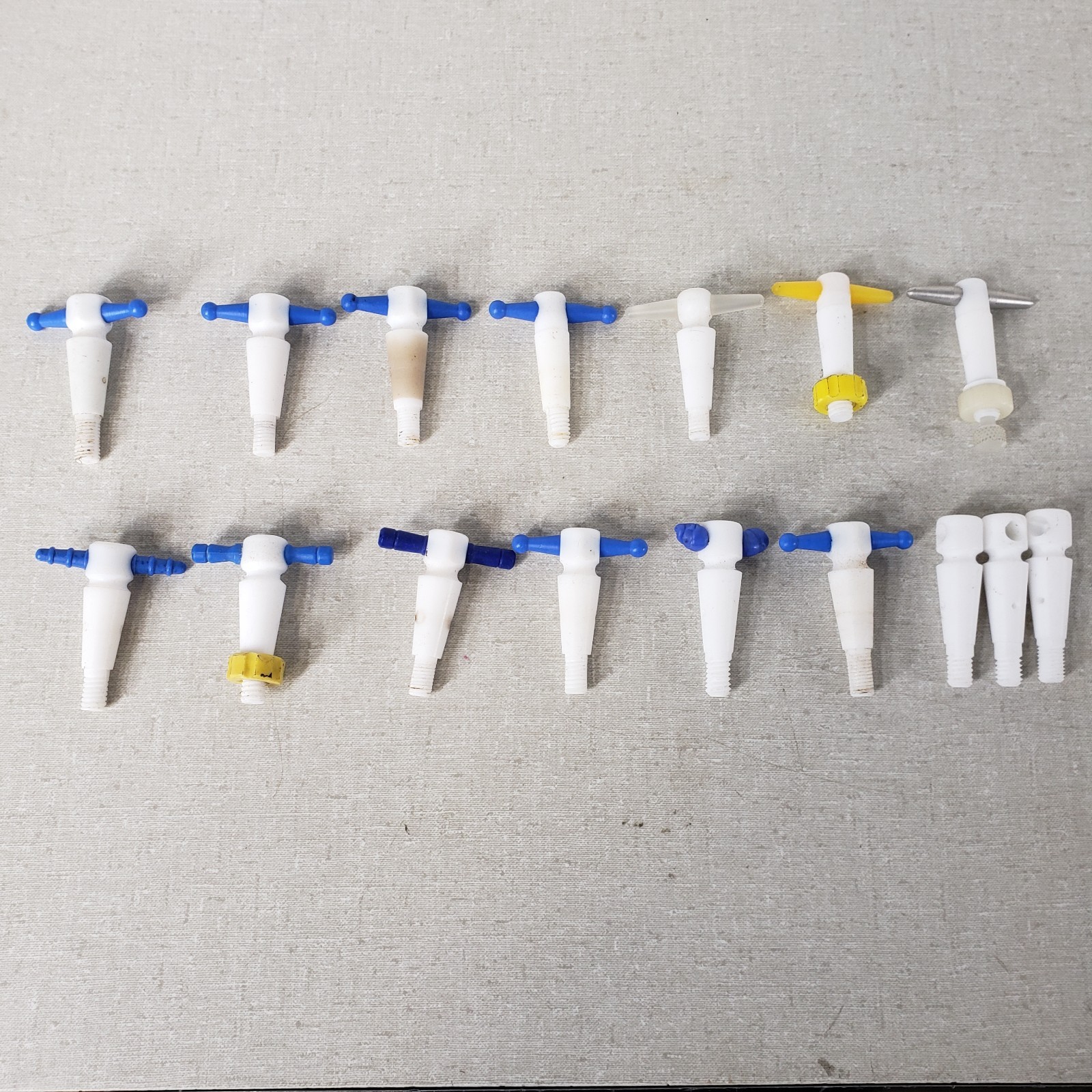 Lot of 16 PTFE Tapered Stopcock Plug Assemblies 11/25 13/25 1mm 2mm Bore