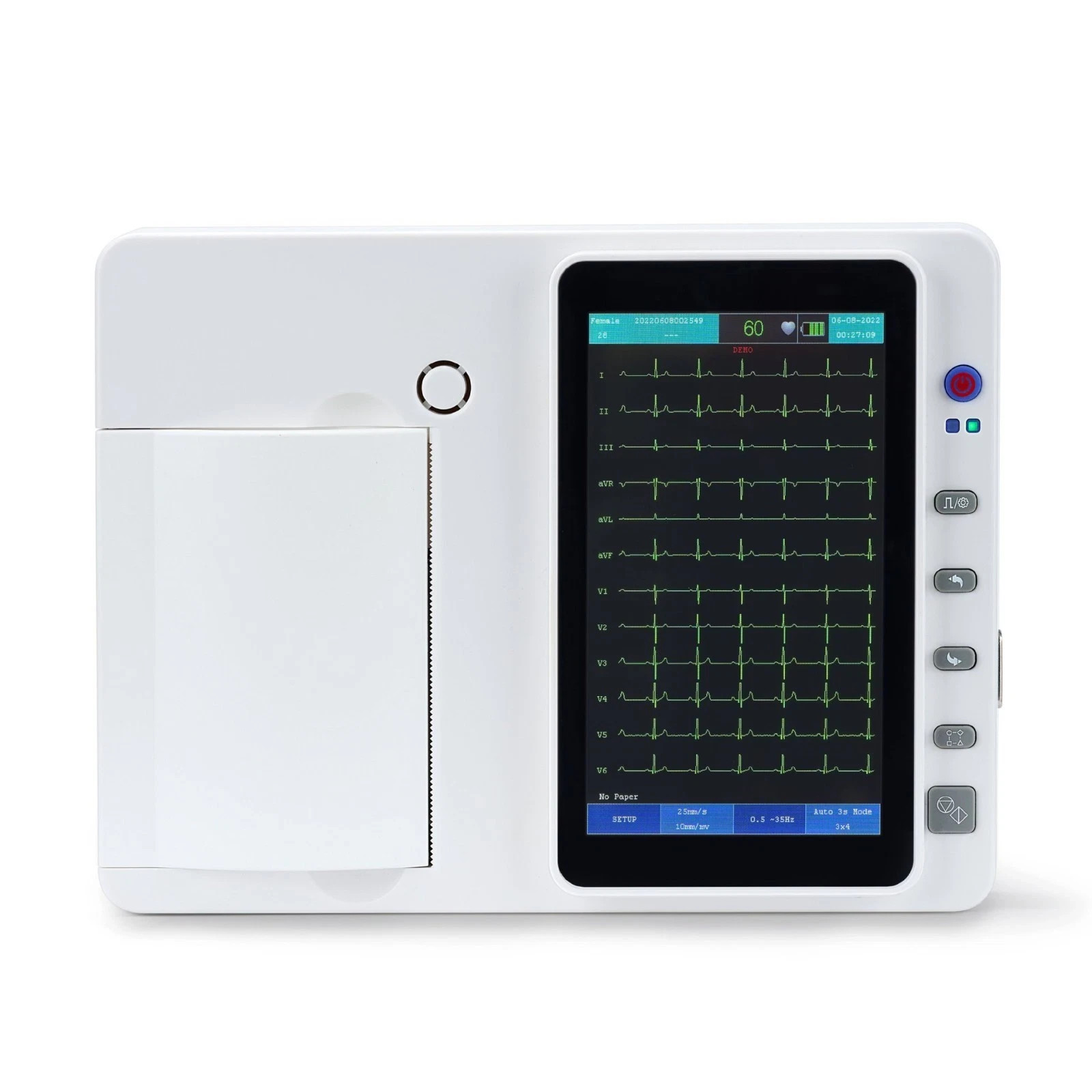 US Stock 3 Channel 12 Lead 7 Inch Touch Screen ECG EKG Machine With PC software