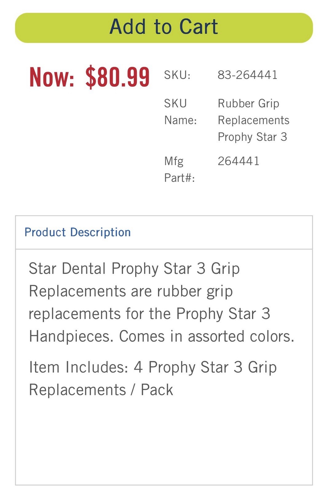 Star Dental Prophy Star 3 Replacement Rubber Handpiece Grips 4/Pk 264441