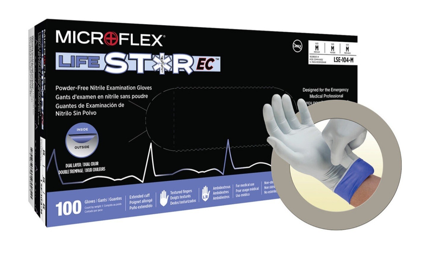 *200-Gloves* Ansell MicroFlex LIFESTAR EC PF Dual Layer Extended Cuff LSE-104-M