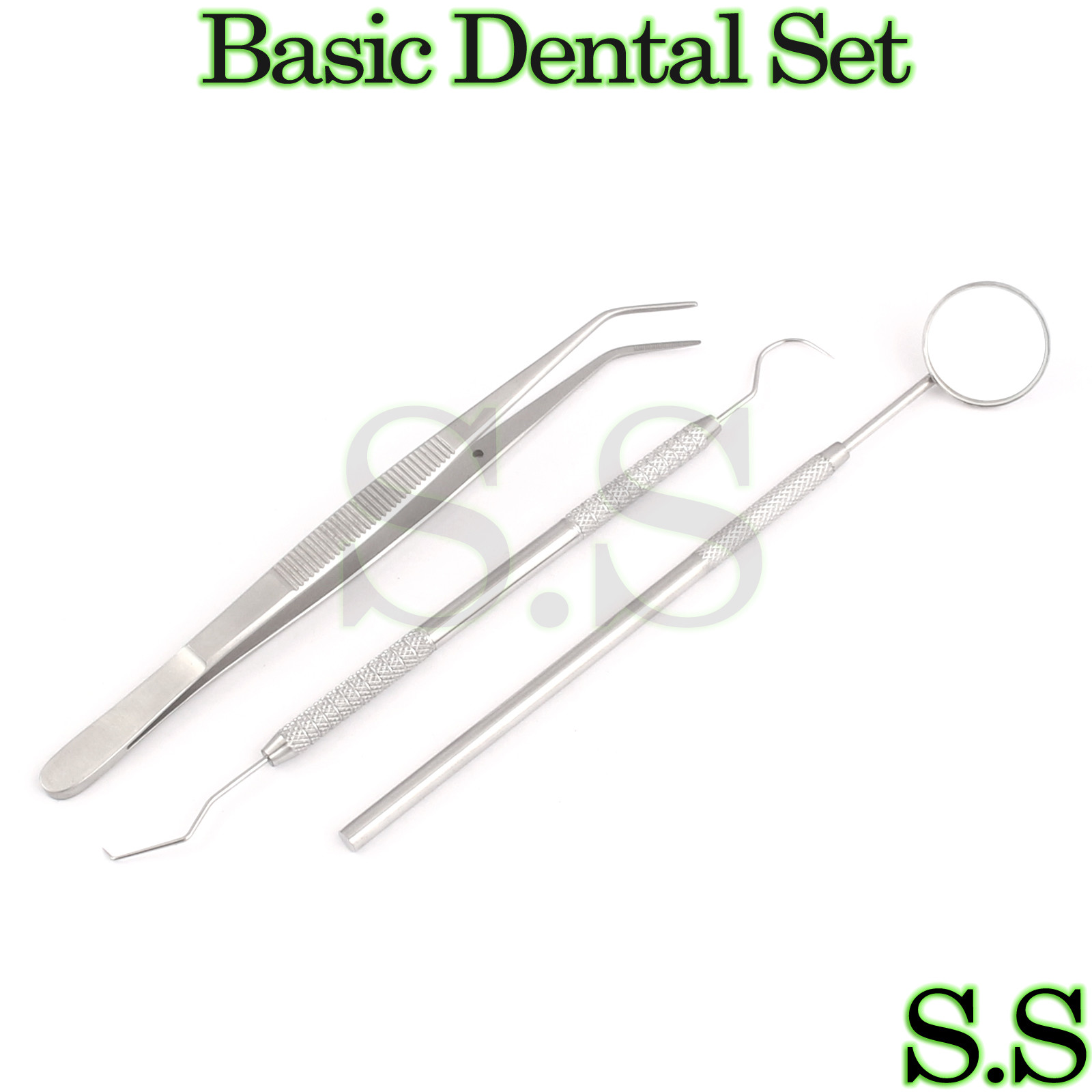 3PCS Dental Examination Kit Basic Mirror Hygiene Tweezer Explorer Tools PR-0062