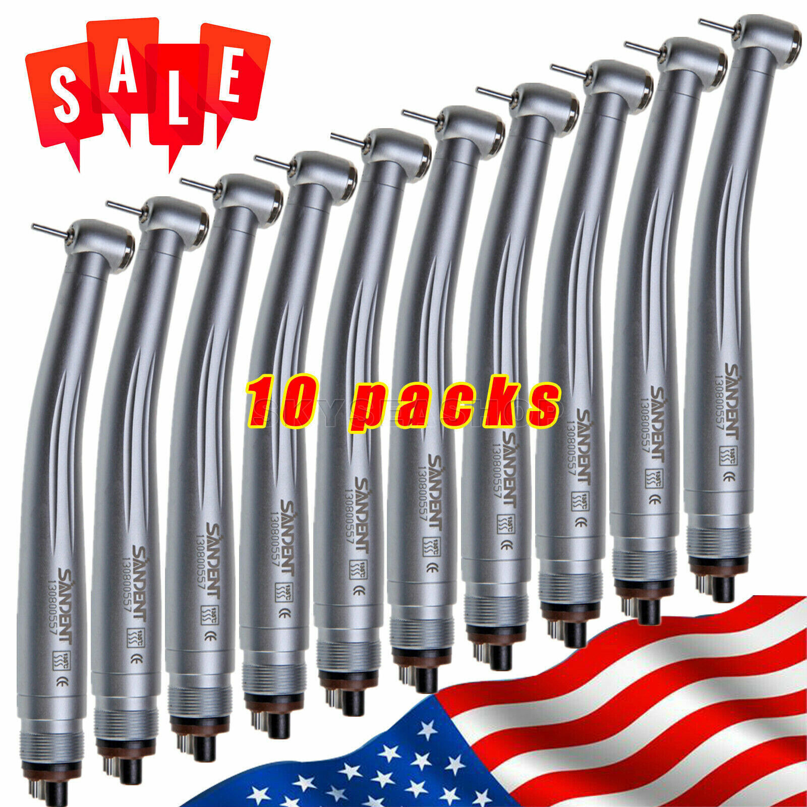 10 X SANDENT NSK PANA MAX Style Dental High Speed Handpiece Push Button 4 Hole