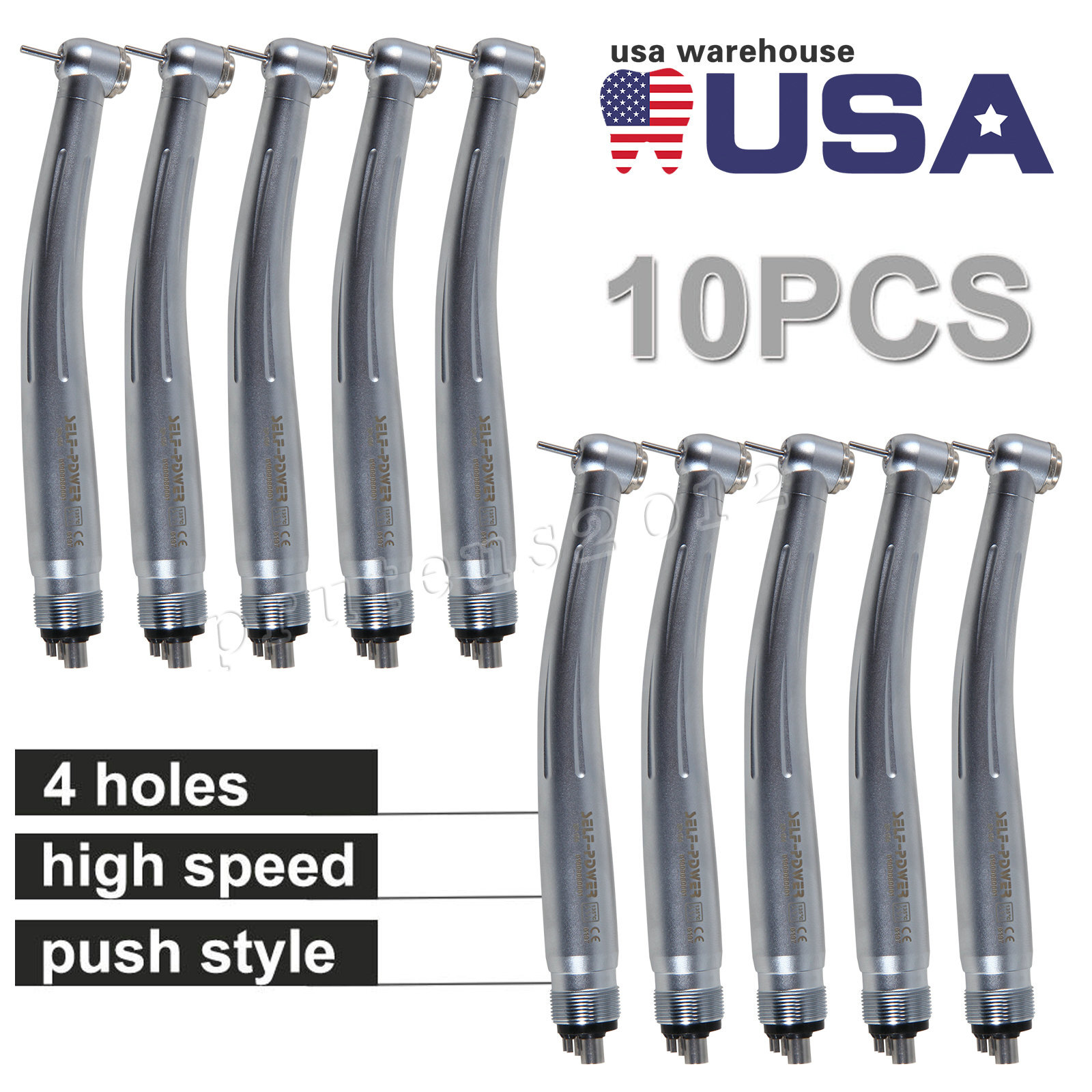 10 Pack NSK type Dental High Speed Handpiece Push Button Handpiece 4Holes STNABM