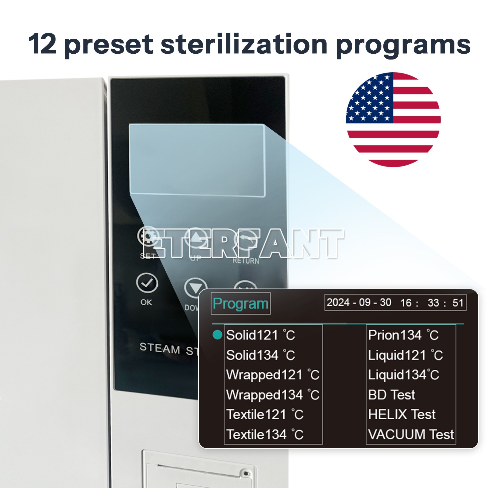 ETERFANT 18L Dental Steam Sterilizer/Medical ClassB Autoclave Sterilizer+Printer