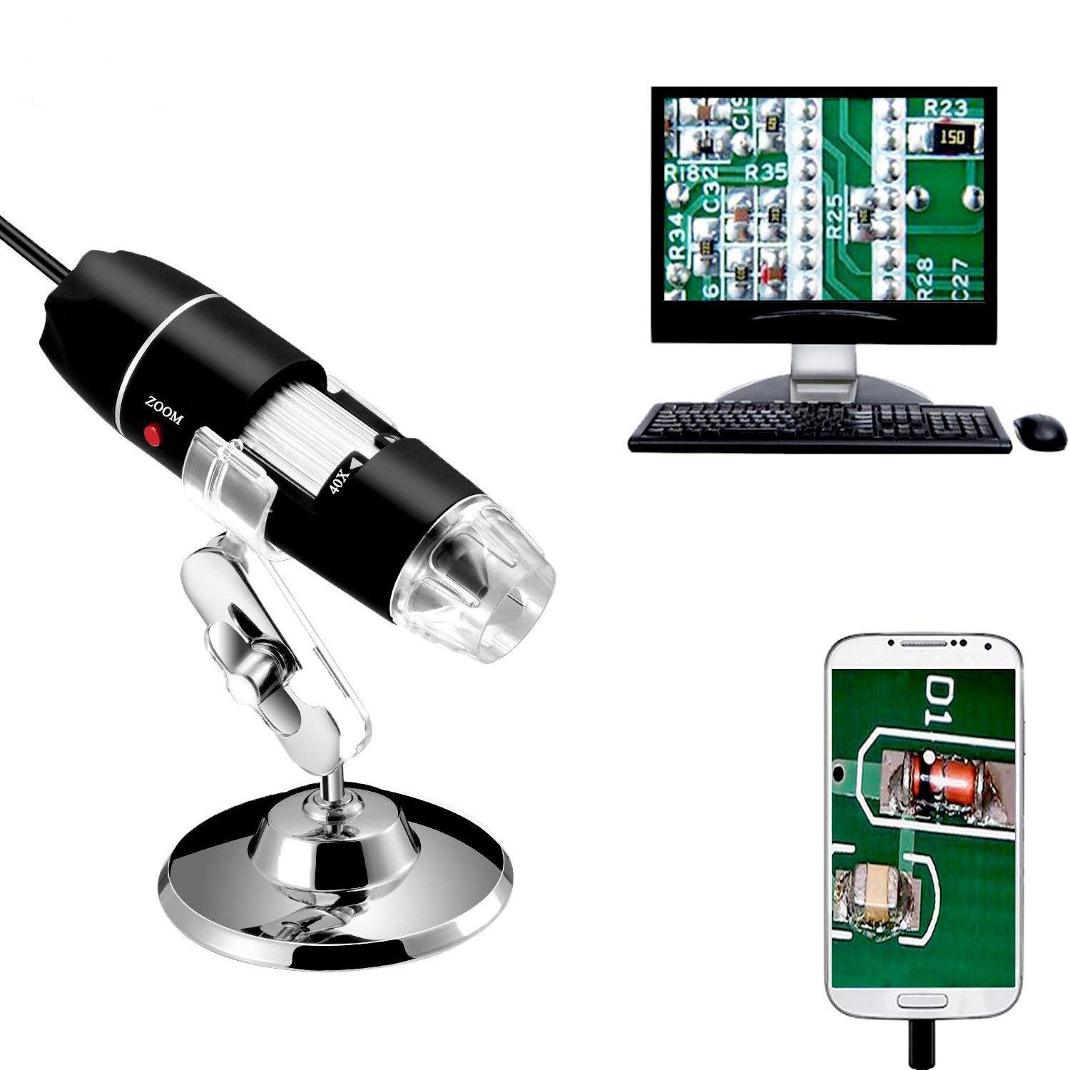 40 to 1000x Magnification Endoscope, 8 LED USB 2.0 Digital Microscope, Mini w…