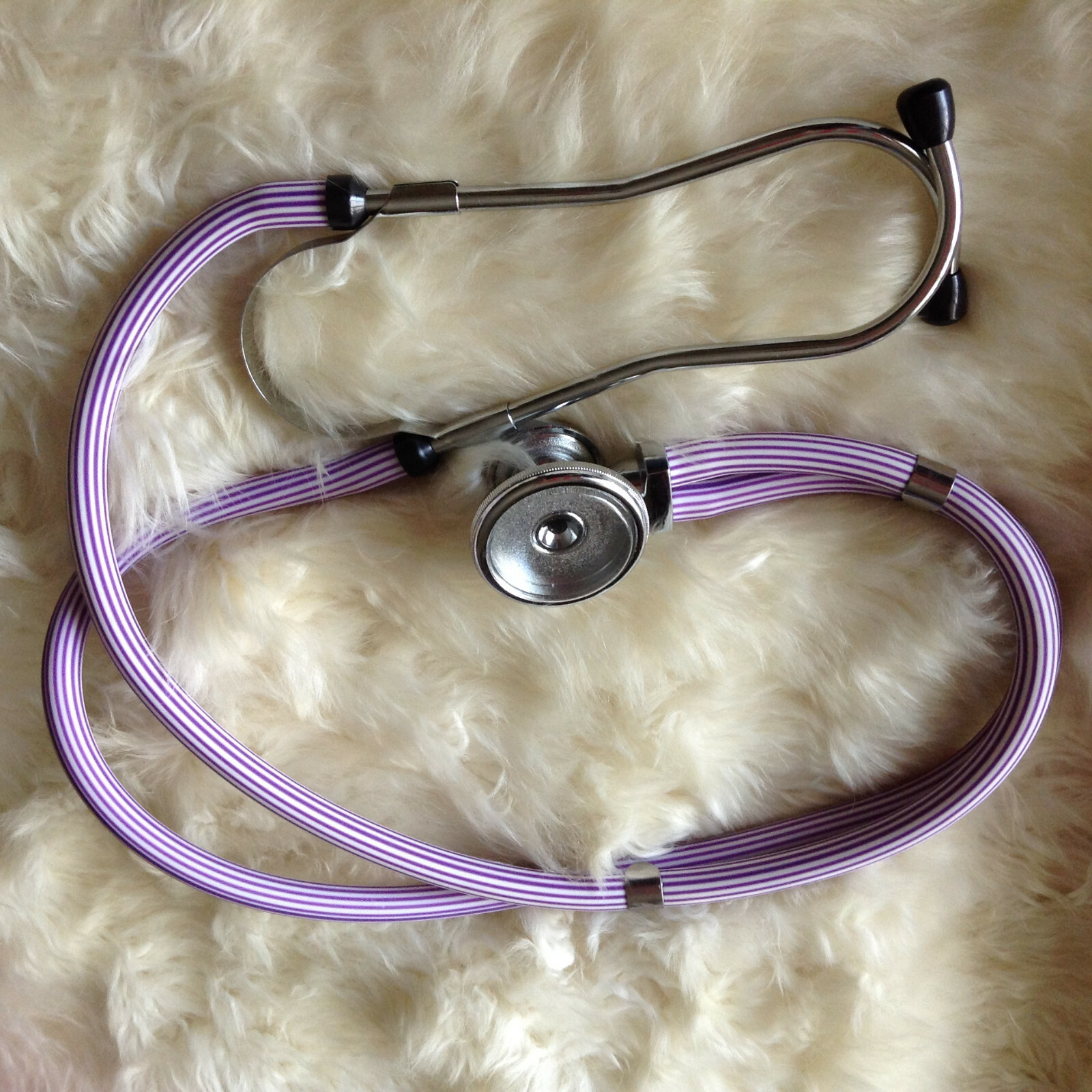 Unbranded Generic Medical Cardiology Stethoscope in Purple and White Stripe