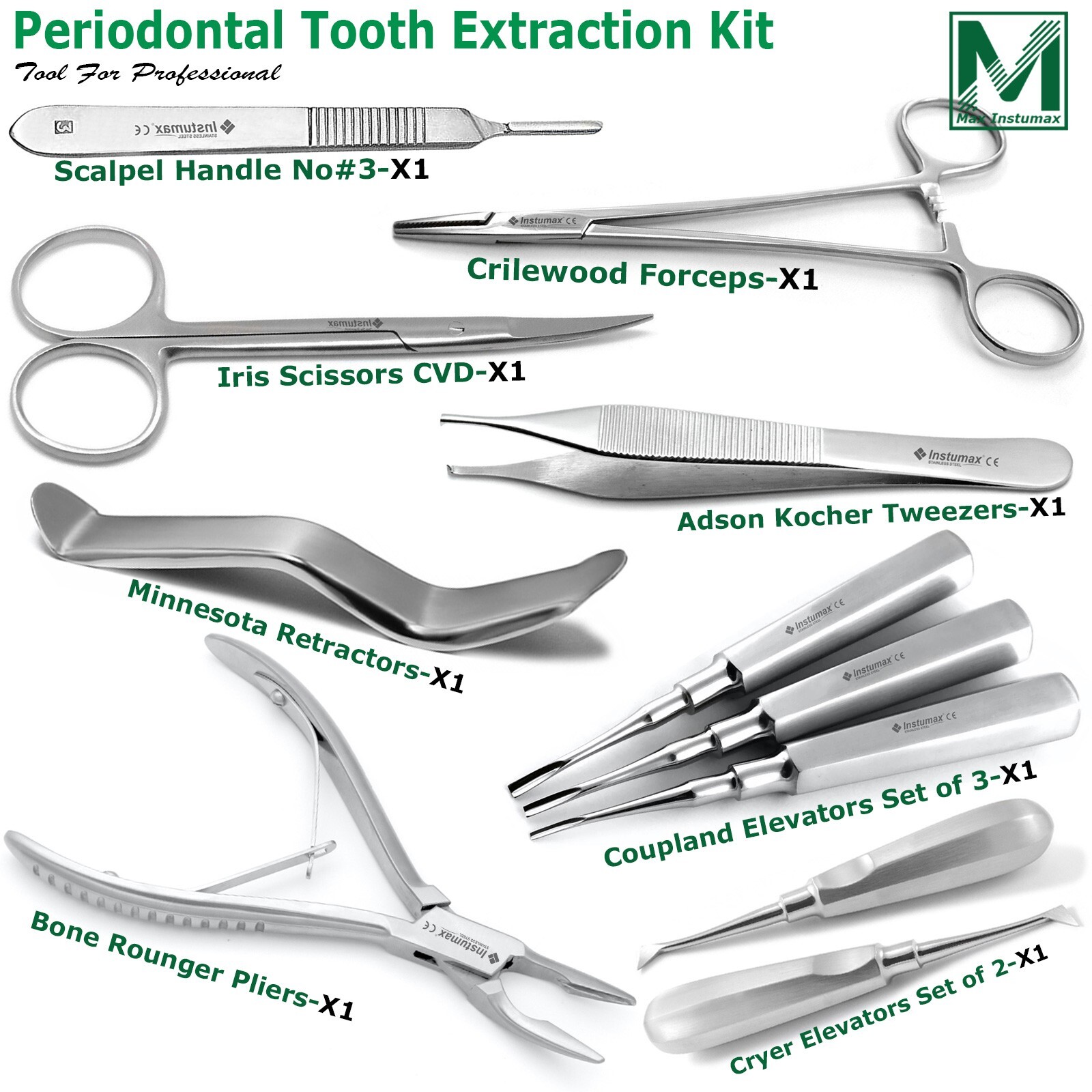 Dental Tooth Extraction Instruments Kit Periodontal Oral Surgery Elevators 11PCS