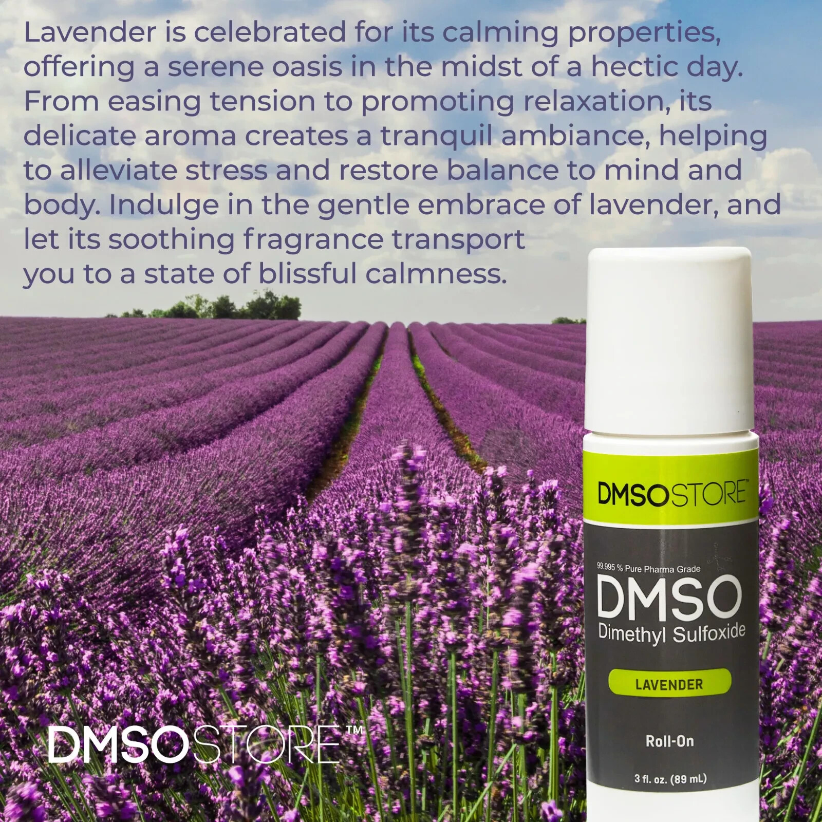 DMSO Roll-on Lavender Scented: Soothe Aches, Relax Muscles, & Calm 99.995% Pure