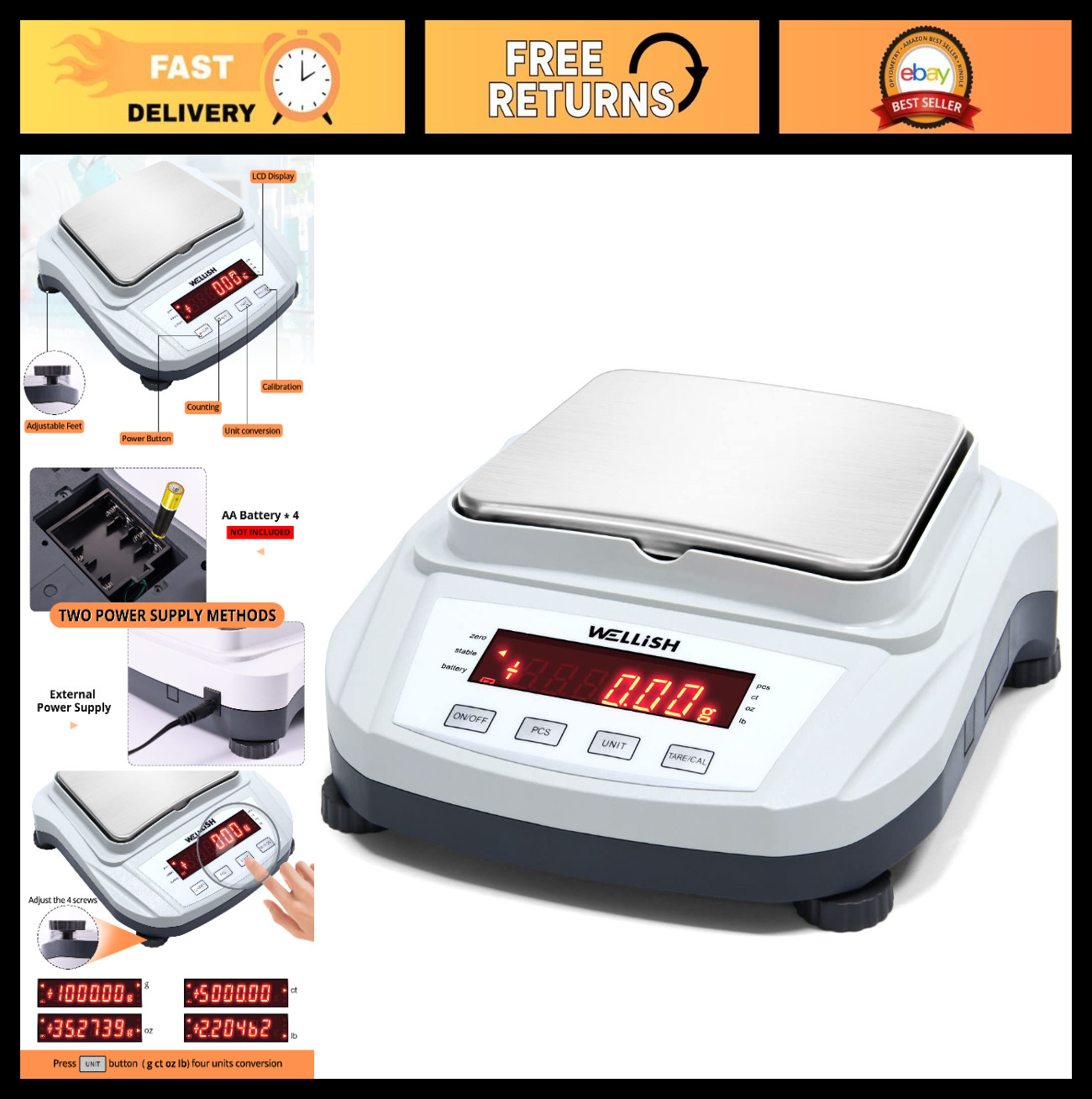 High Precision 2000g Digital Scale – 0.01g Accuracy, Analytical Balance for Kitc