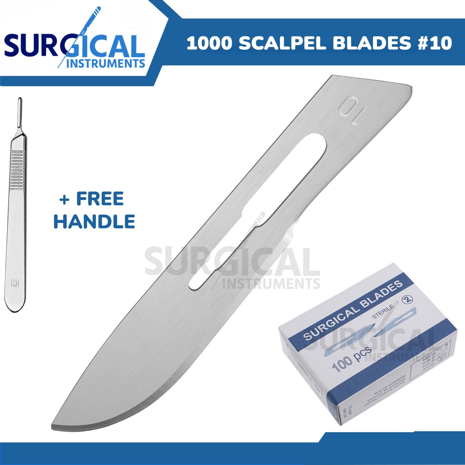 1000 Scalpel Blades #10 Carbon Steel Surgical Dental Medical with Free #3 Handle