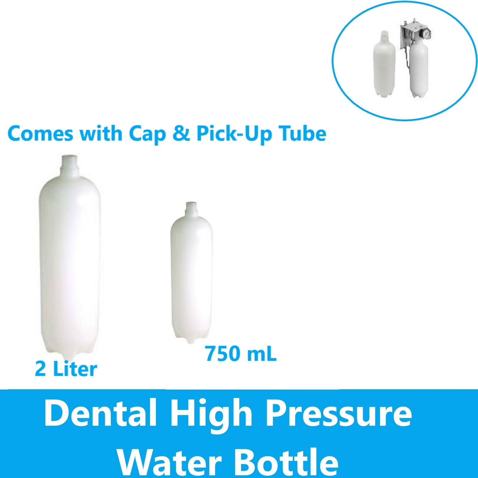 DCI Bottle With Cap & Pick-Up Tube For Dental Water System Unit 2 Liter or 750ml