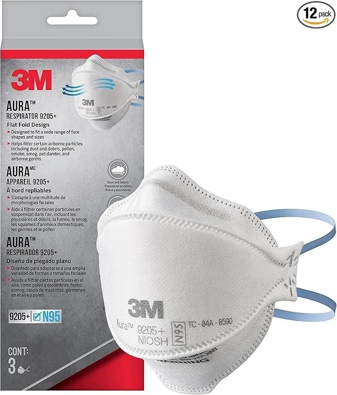 3M Aura Respirator 9205+ N95 3-pack Sealed Masks – Exp 3/2027
