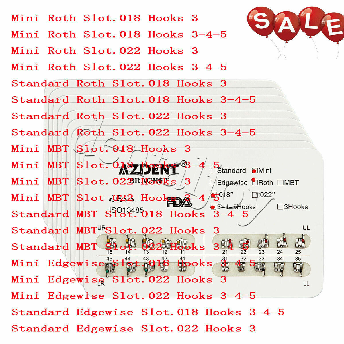 20 X Dental Ortho Brackets Mini/Standard Roth/MBT 022/018 Hooks 3/345 Split Weld