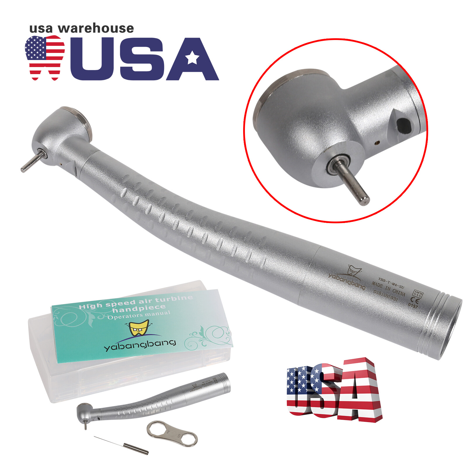 USA Dental Fiber Optic LED Turbine Handpiece Large Head fit KAV Coupler YD6
