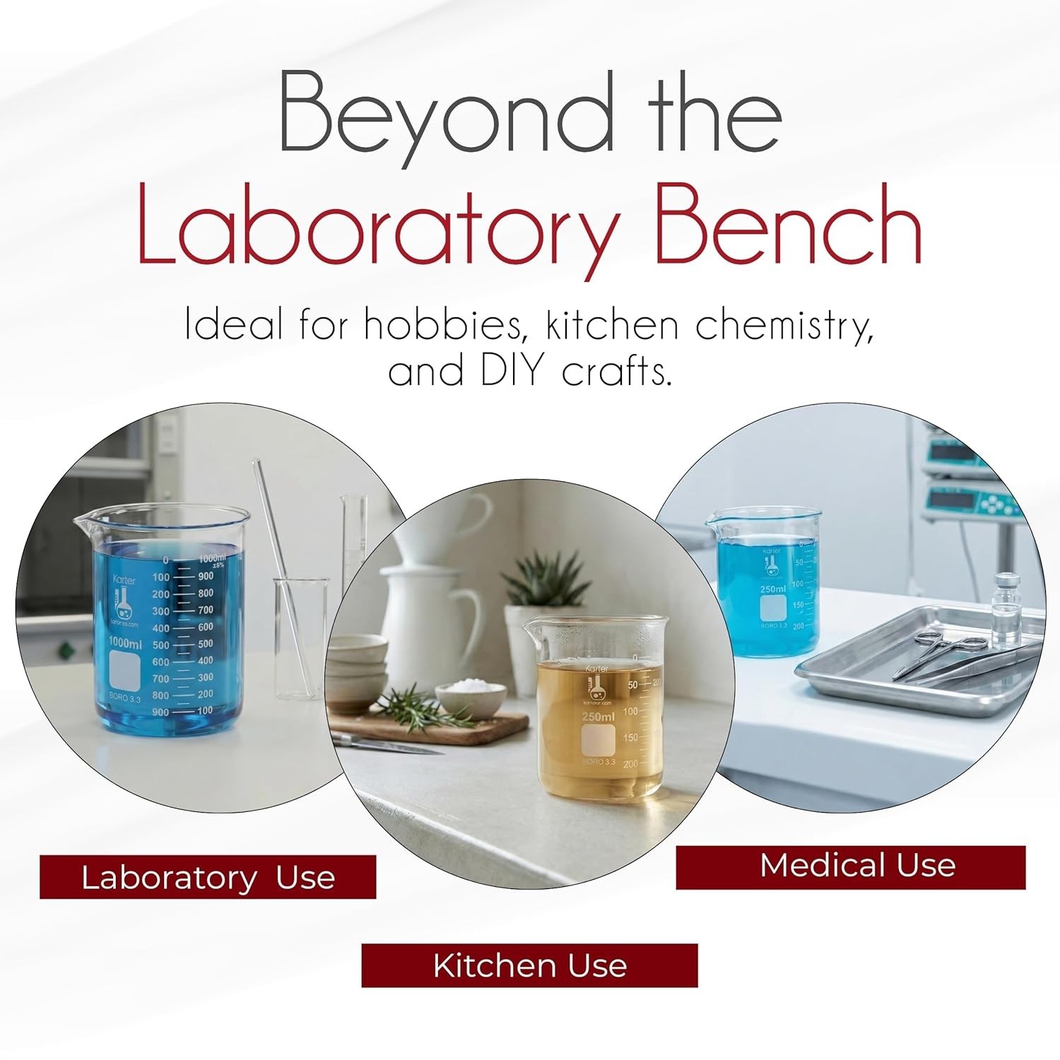 ASTM E960 Certified Glass Beaker Set with Round Bottom for Lab Applications