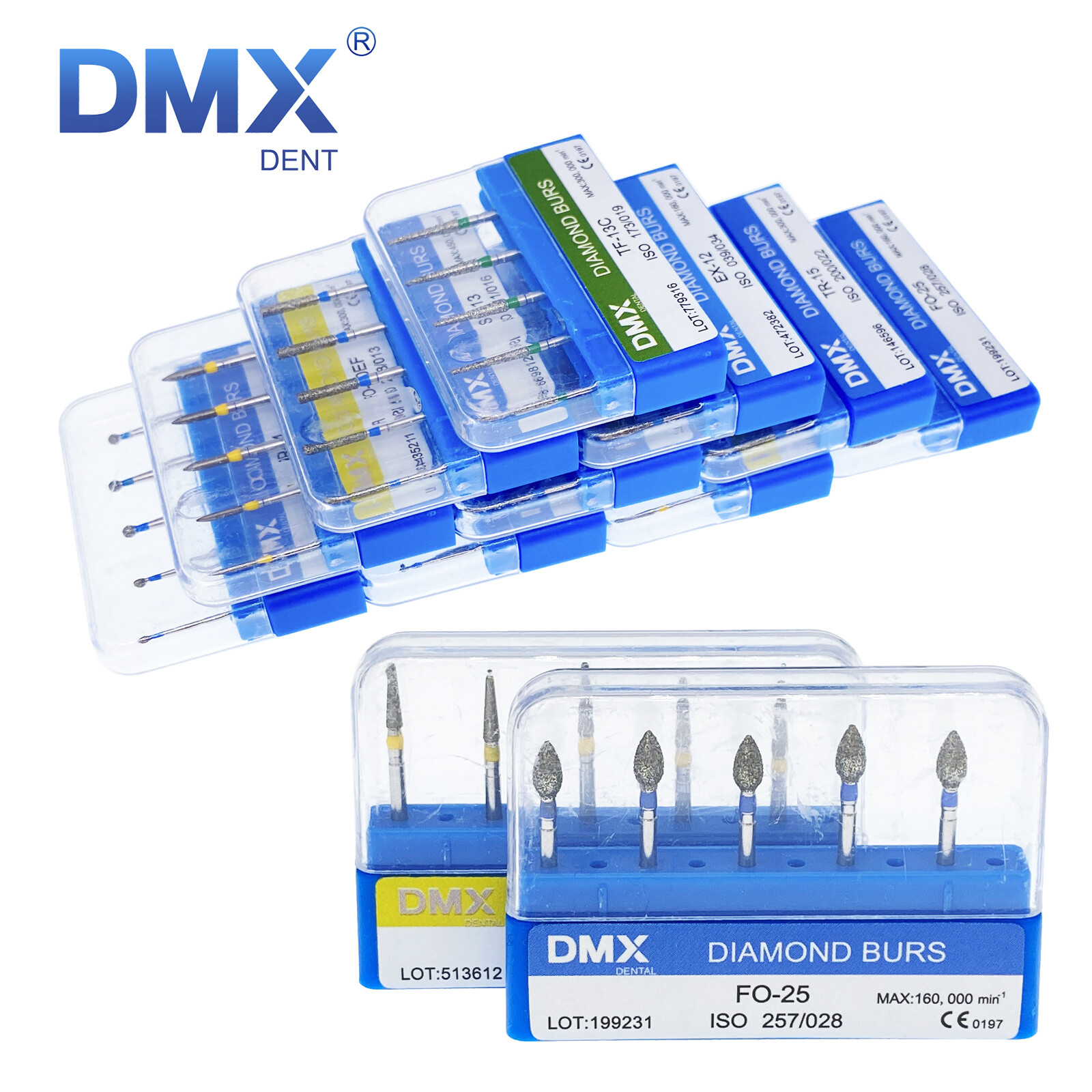 5Pcs DMXDENT Dental Diamond Burs Kit for High Speed Handpiece Medium FG 1.6MM