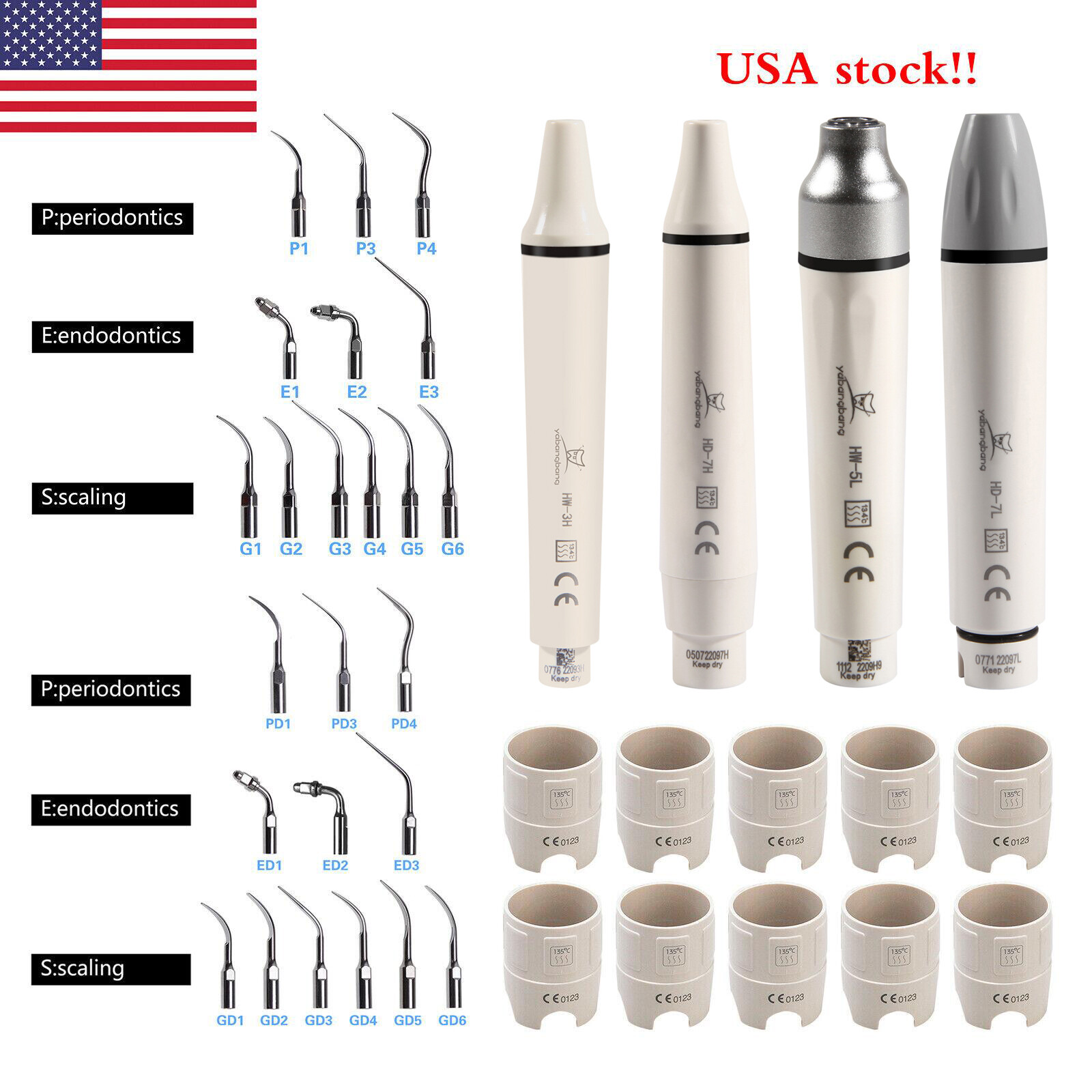 Dental Ultrasonic Scaler Handpiece / 10*Tips Fit DTE SATELEC EMS Cavitron Volume