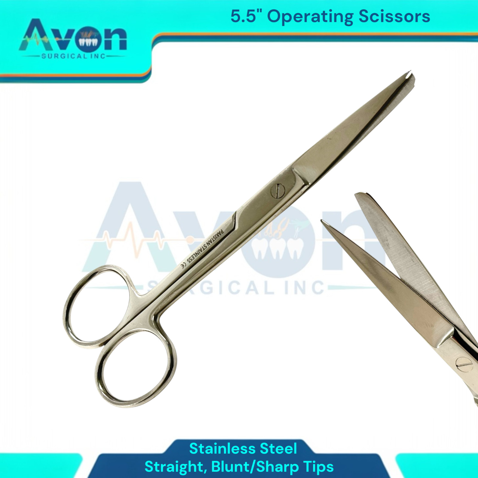 1 Piece – Operating Scissors 5.5″ Blunt/Sharp – Straight Tips – Veterinary, Lab