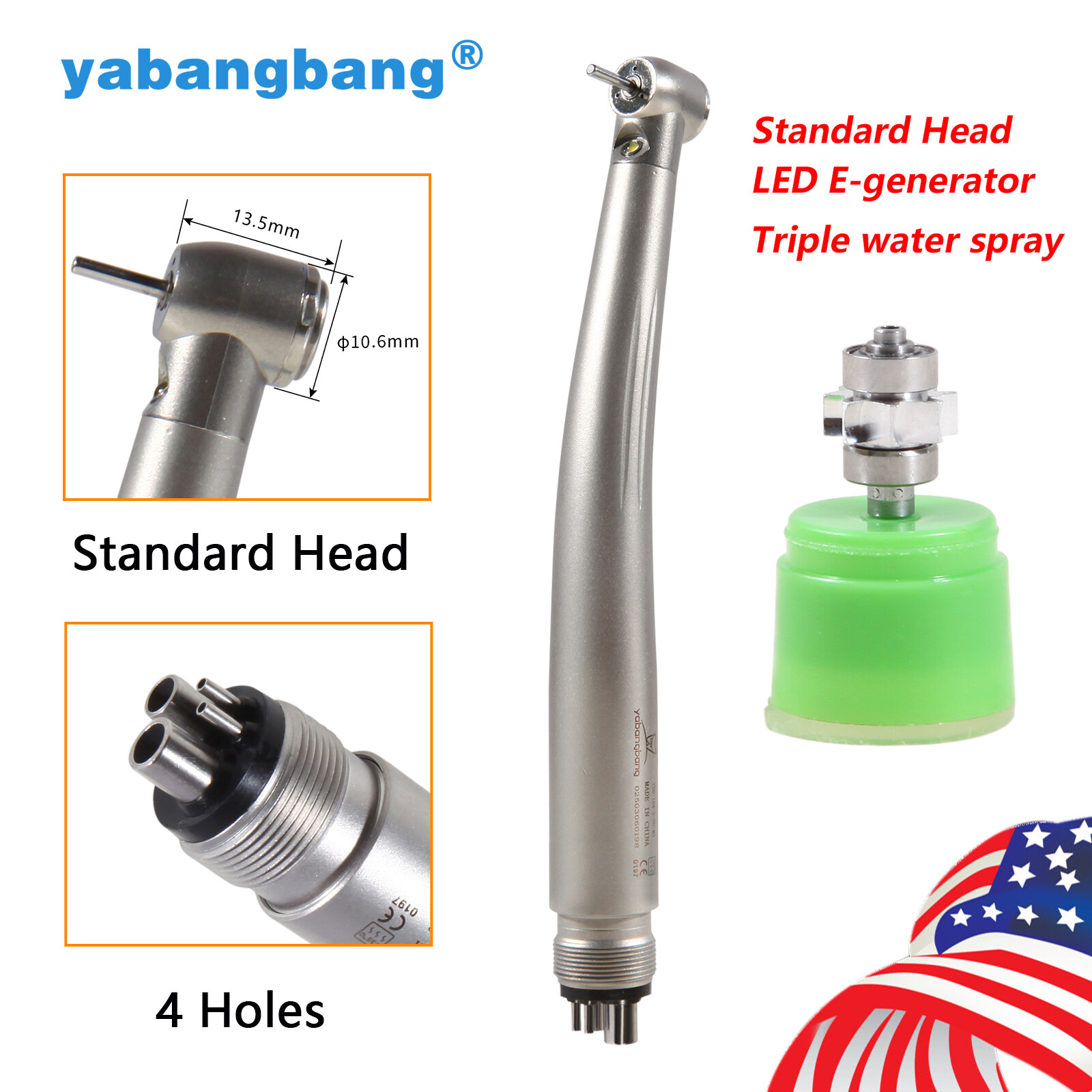 Dental LED E-generator High Speed Handpiece Standard Head Triple Way Spray 4Hole