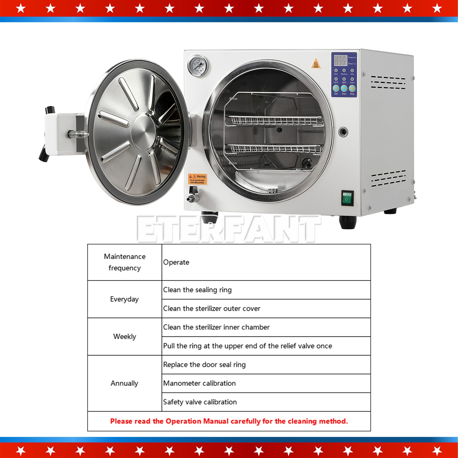 ETERFANT 18L Dental Steam Sterilizer/Medical ClassB Autoclave Sterilizer+Printer