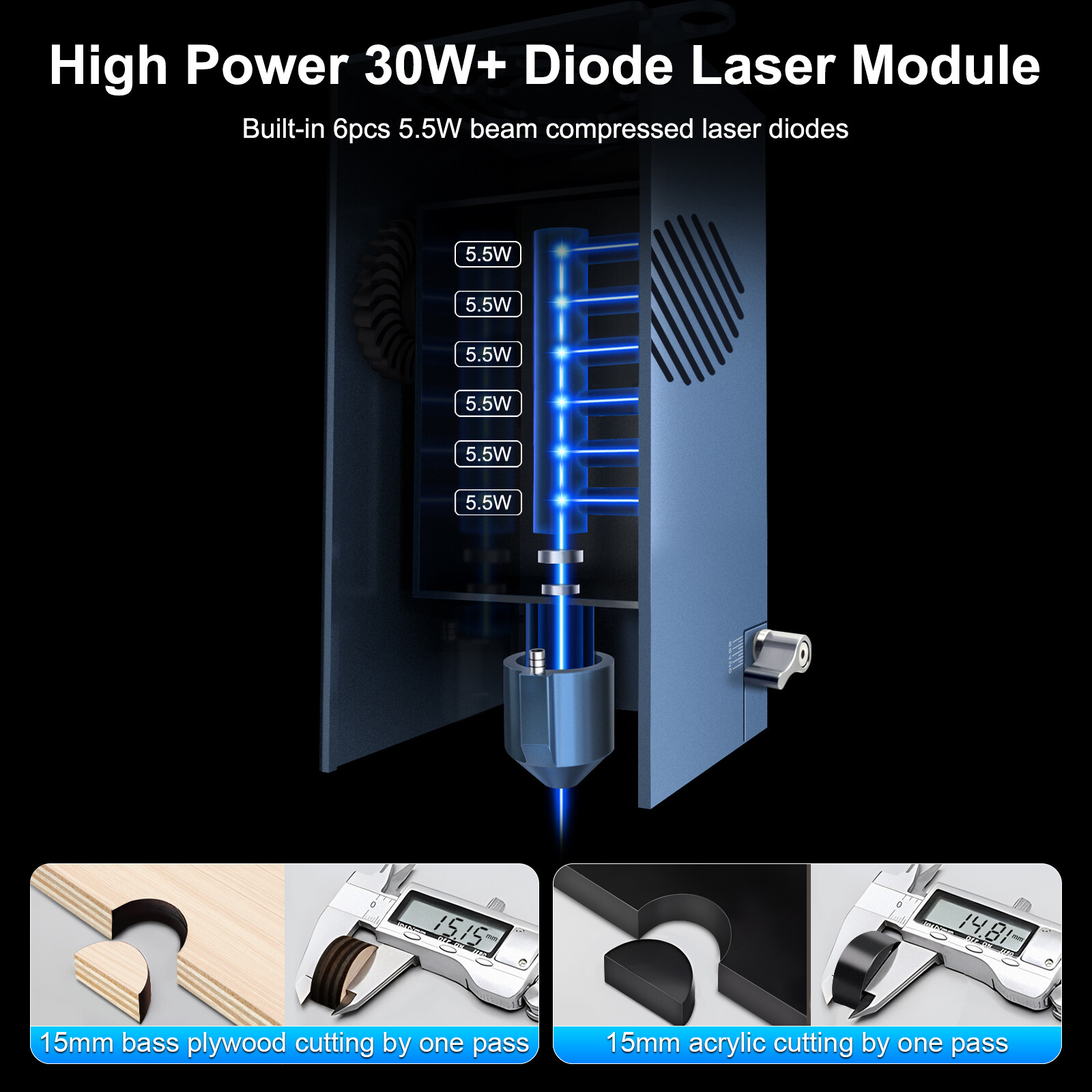 K30 30W+ Optical Power Laser Engraver Module with Air Assist for Wood and Metal