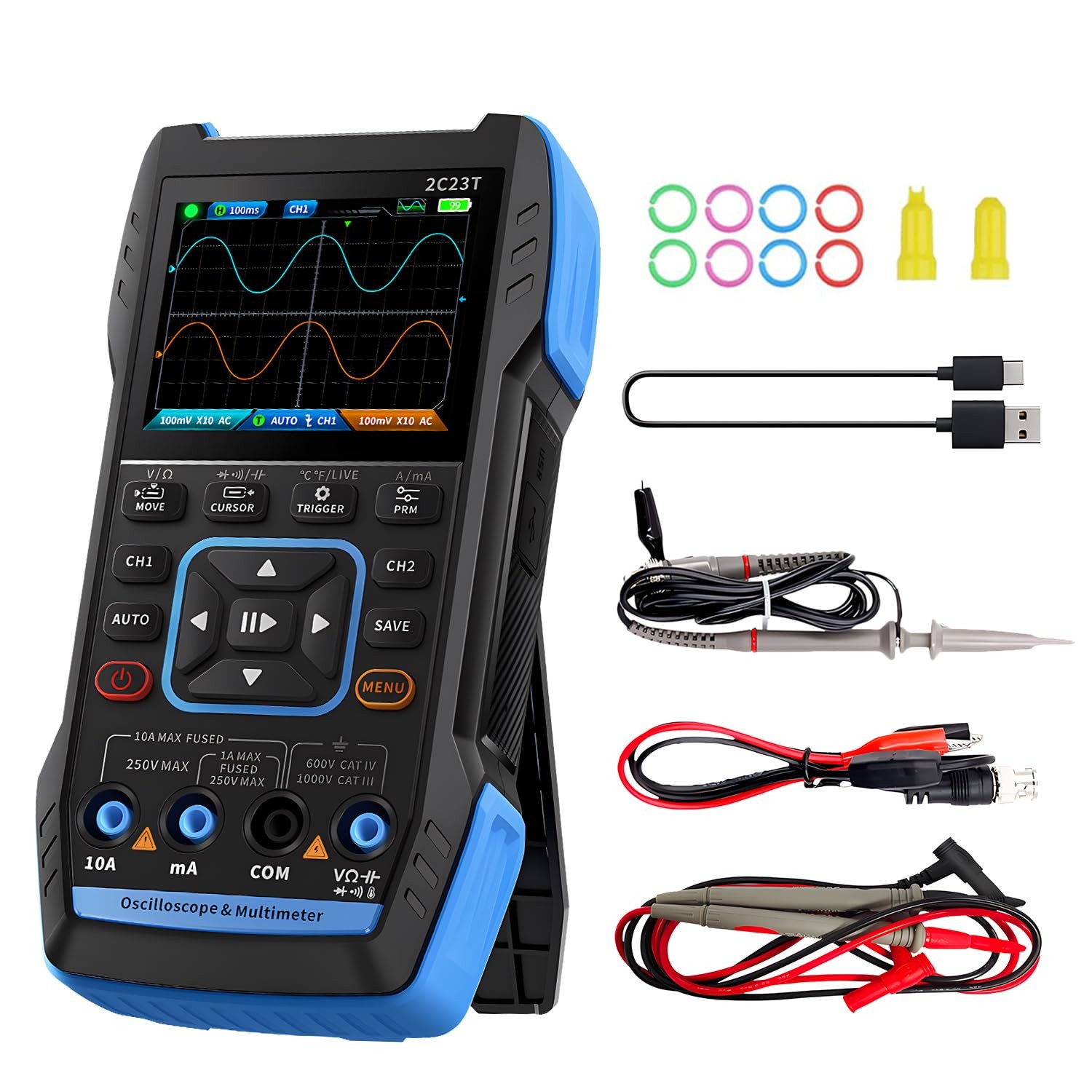 3-in-1 Handheld Oscilloscope Multimeter & DDS Generator, 2 Channel, 10MHz Ban…