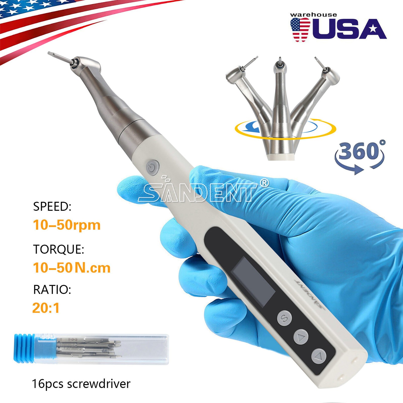 Dental Wireless Implant Electric Torque Wrench Handpiece Driver 360° Rotation