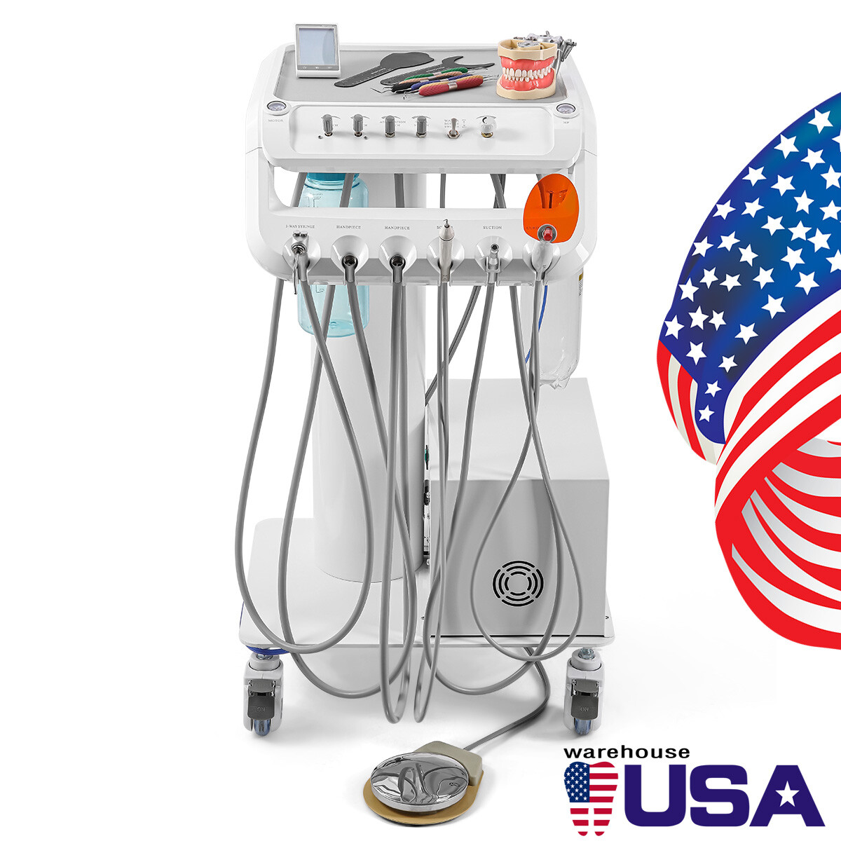 Dental Portable Mobile Delivery Unit Cart Suction System Air Compressor 4Holes