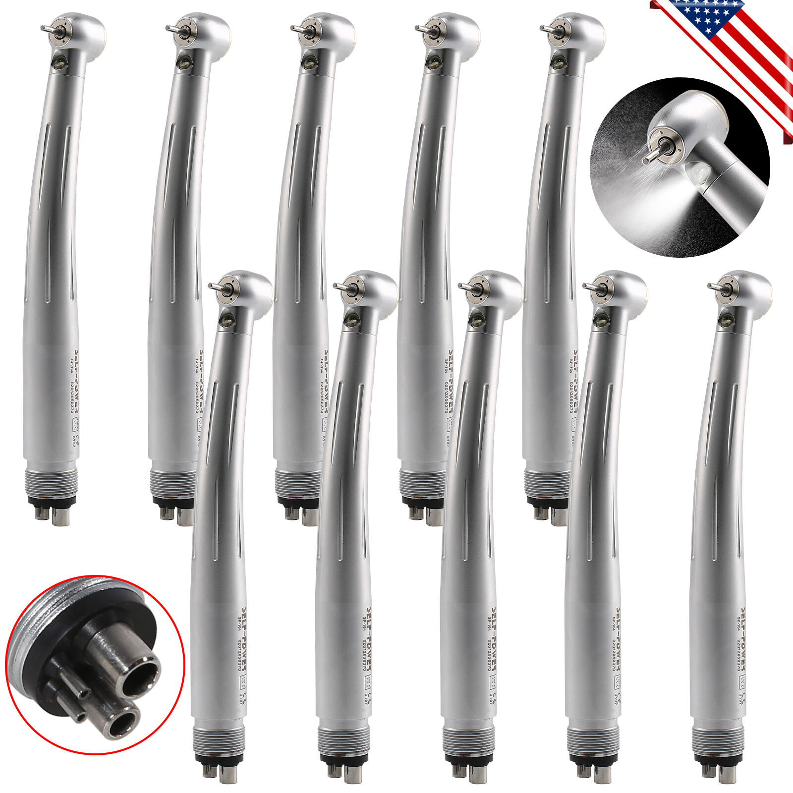 Self-Power Dental LED E-generator High Speed Turbine Handpiece 4Hole /1pc-10pcs