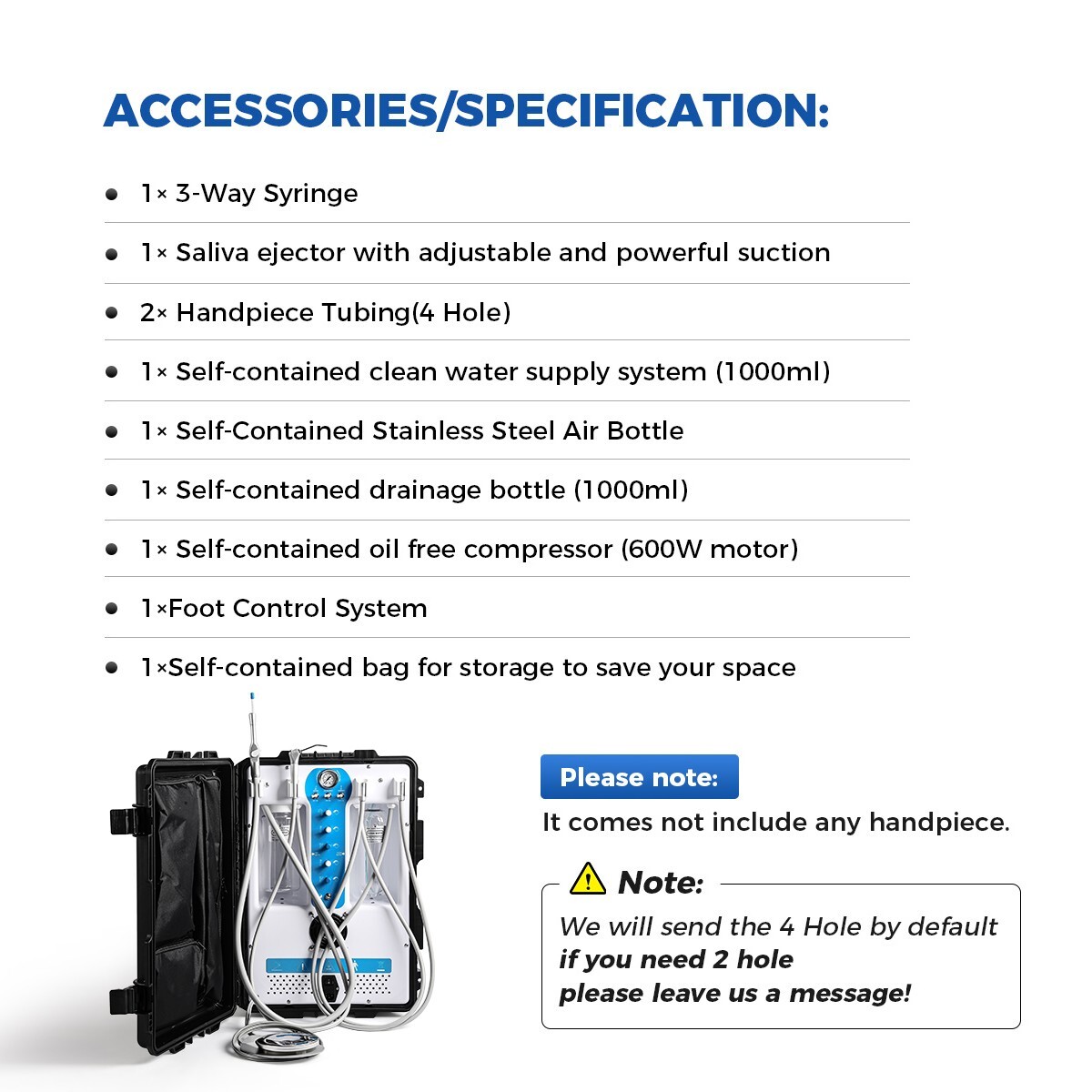 Portable Dental Chair Unit w/ Air Compressor 600W 118L/min Saliva Ejector