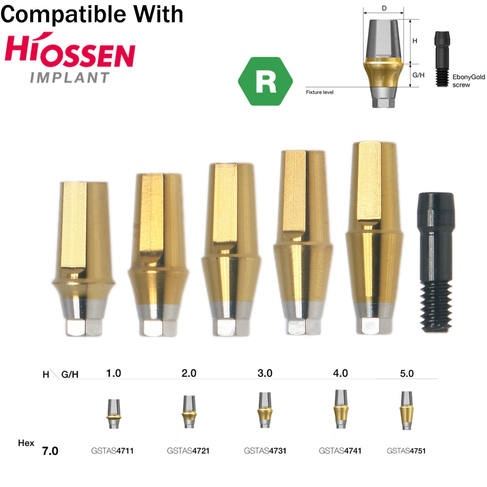 US Dental 17° Angled Anatomic/Straight Transfer Abutment Fit Hiossen Osstem M/R