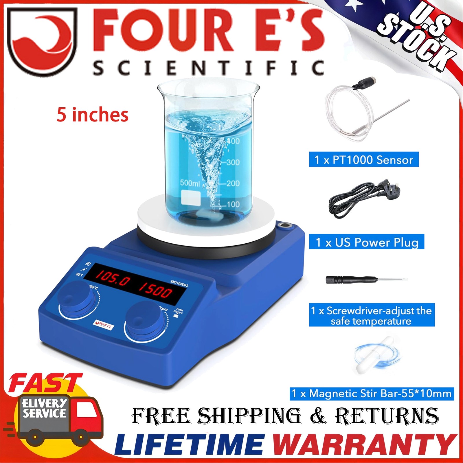 Lab Magnetic Stirrer with Heating Plate 5 Inch Lab Efficient Mixer 100-1500RPM