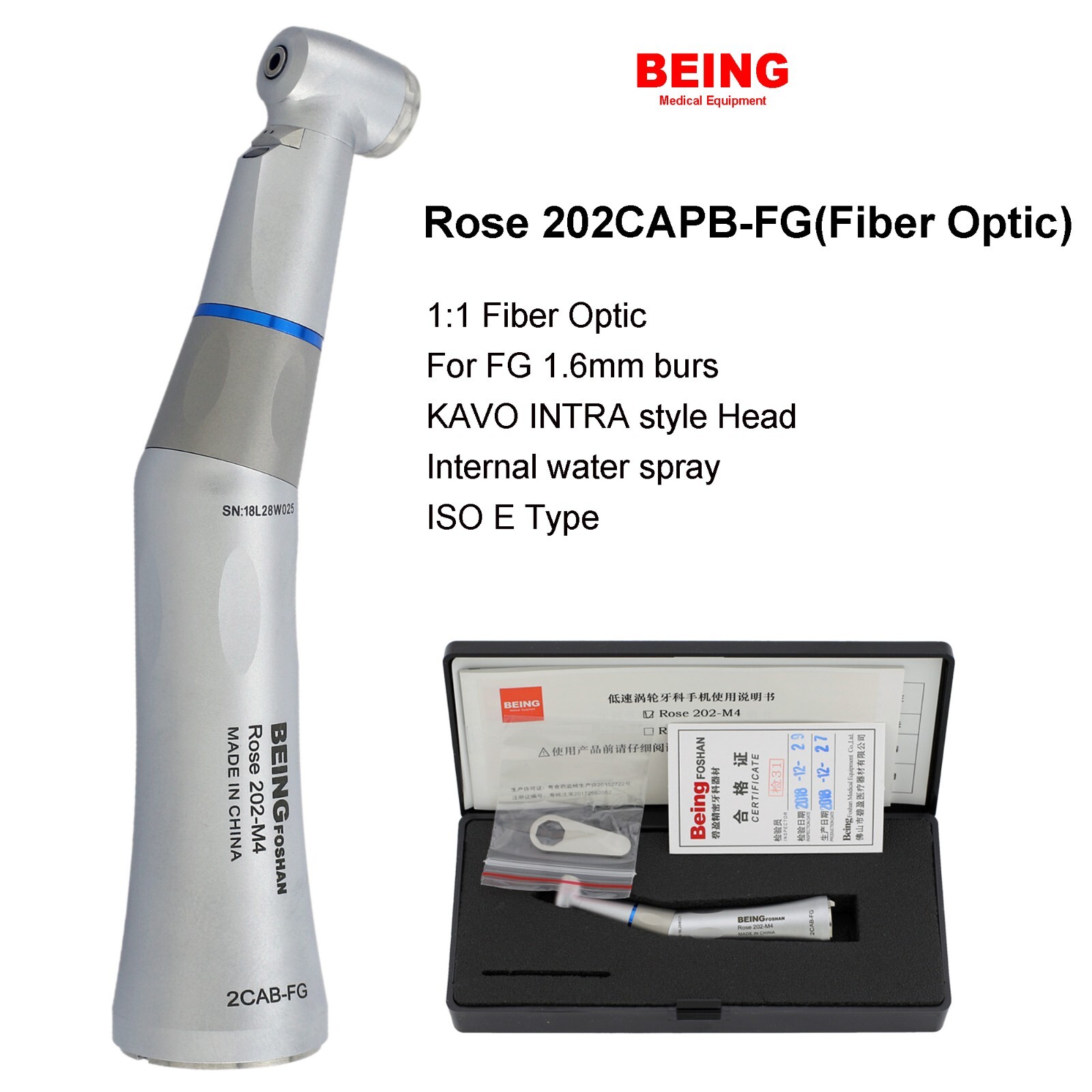 BEING Dental Low Speed Contra Angle Handpiece Fiber Optic ISO E Type KAVO NSK